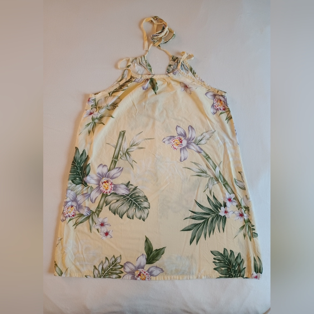 Winnie Fashion Hawaiian Kids Floral Sleeveless Dress with Yellow Tropical Print